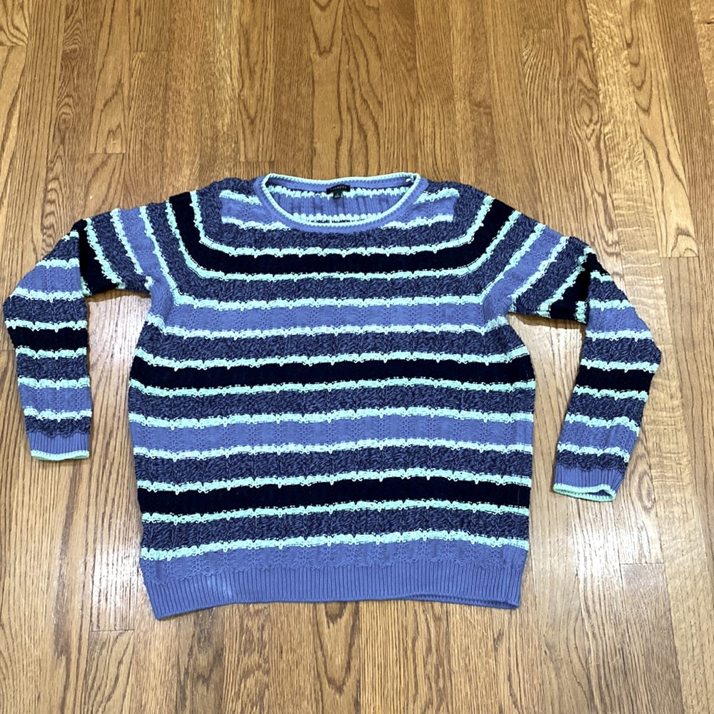 Talbots Open Knit 100% Cotton Striped Sweater Siz… - image 1